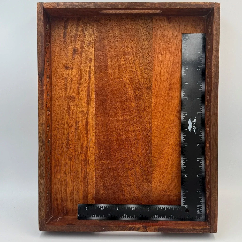 Handcrafted‎ Wood Serving Tray with Star Cutouts and Handles Brown Rectangular